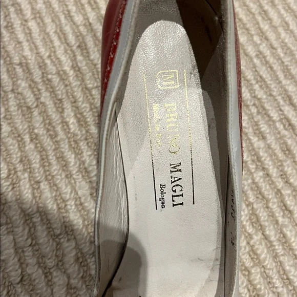 Bruno Magli White and Red Peep Vintage Toe Heels - Picture 8 of 8